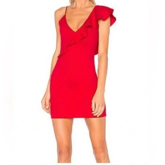 Amanda Uprichard Red One Shoulder Danica Ruffle Mini Dress Women’s Size S - Picture 1 of 4